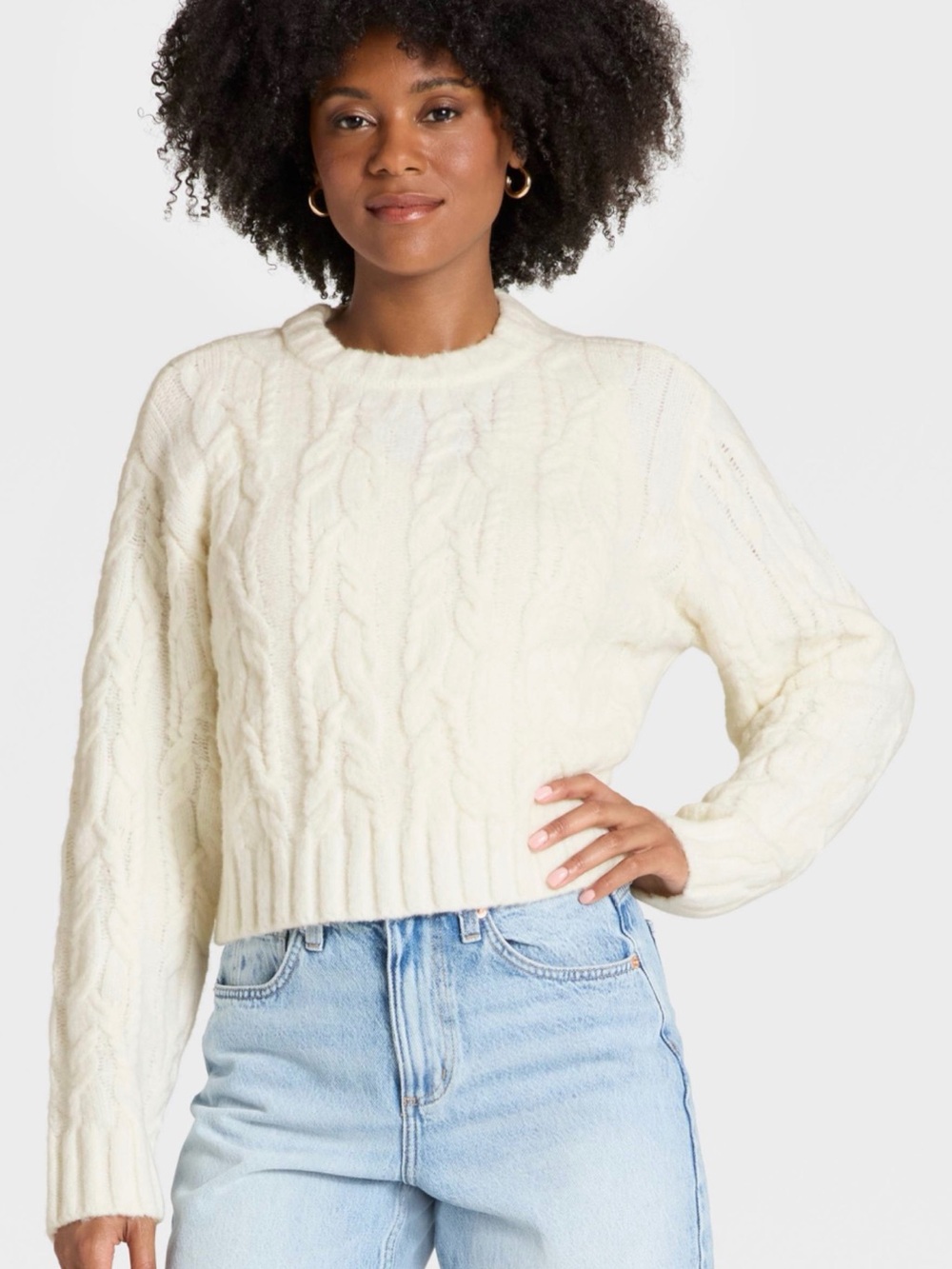 Universal Thread Cable Knit Crewneck Sweater in Cream